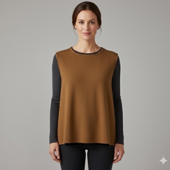 Eileen Fisher Sweaters - Vintage Eileen Fisher Brown Knit Sleeveless Sweater Top Women M Italian Yarn